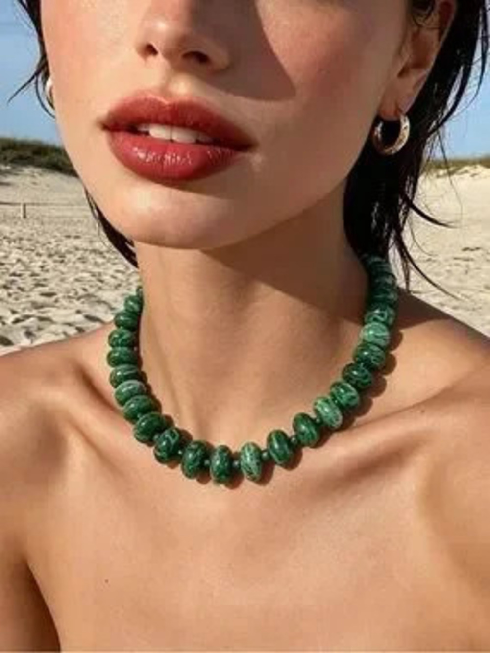 Emerald Beaded Necklace | Bold Beachy Beaded Choker